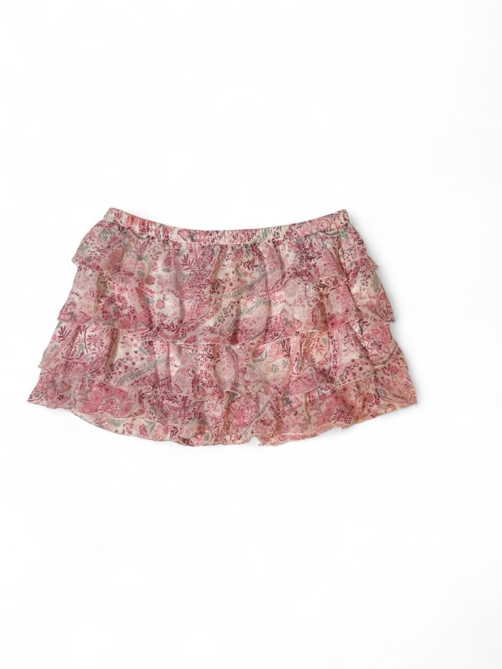 Hollister Pink Paisley Tiered Ruffle Mini Skirt